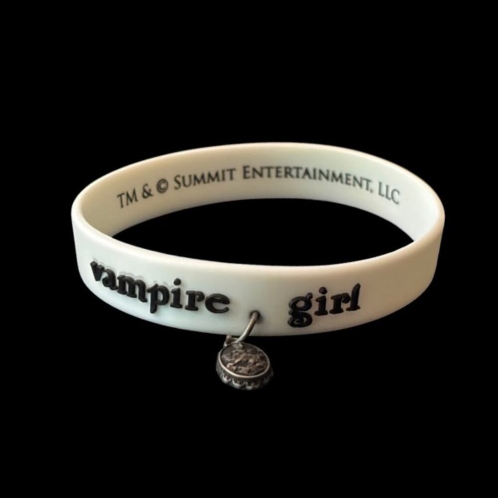 White & Black “Vampire Girl” Silver Cullen Crest Rubber Charm Bracelet